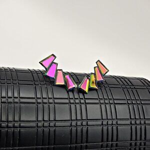 80s Neon Geometric Earrings – Iridescent Triangle Drop Studs, Retro